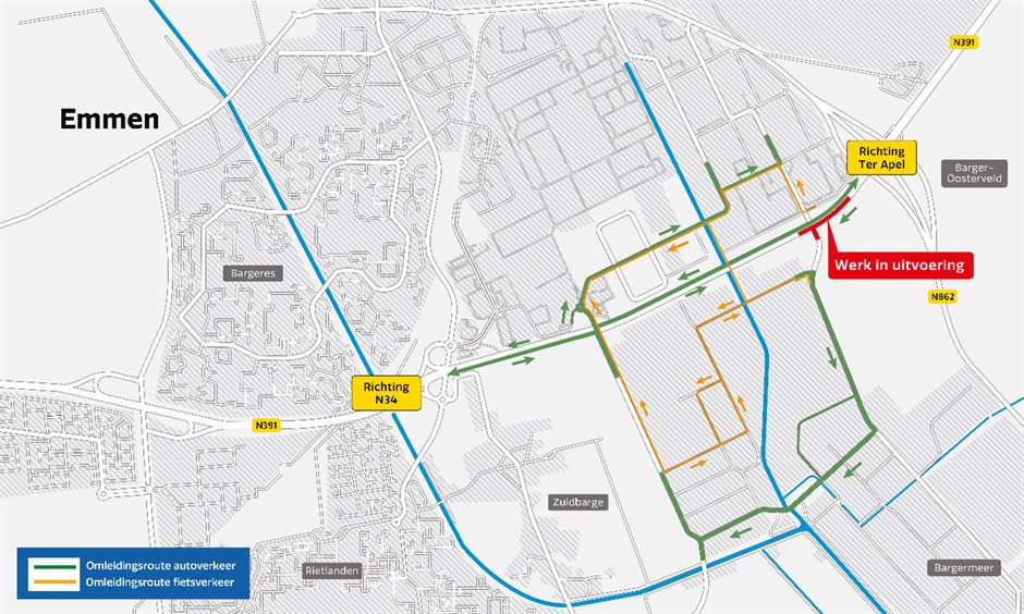 Kaart met omleidingsroute