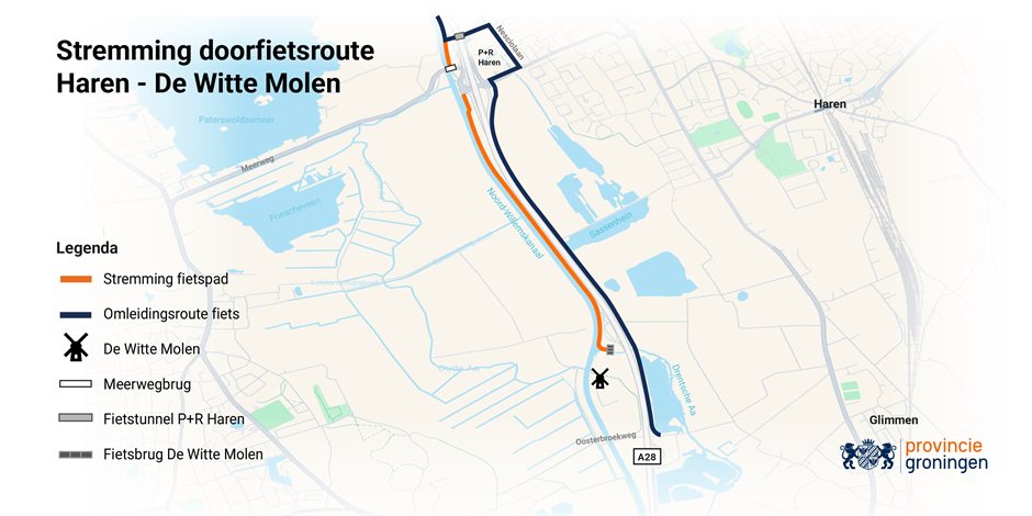 De stremming en omleiding in beeld. Afbeelding: Provincie Groningen